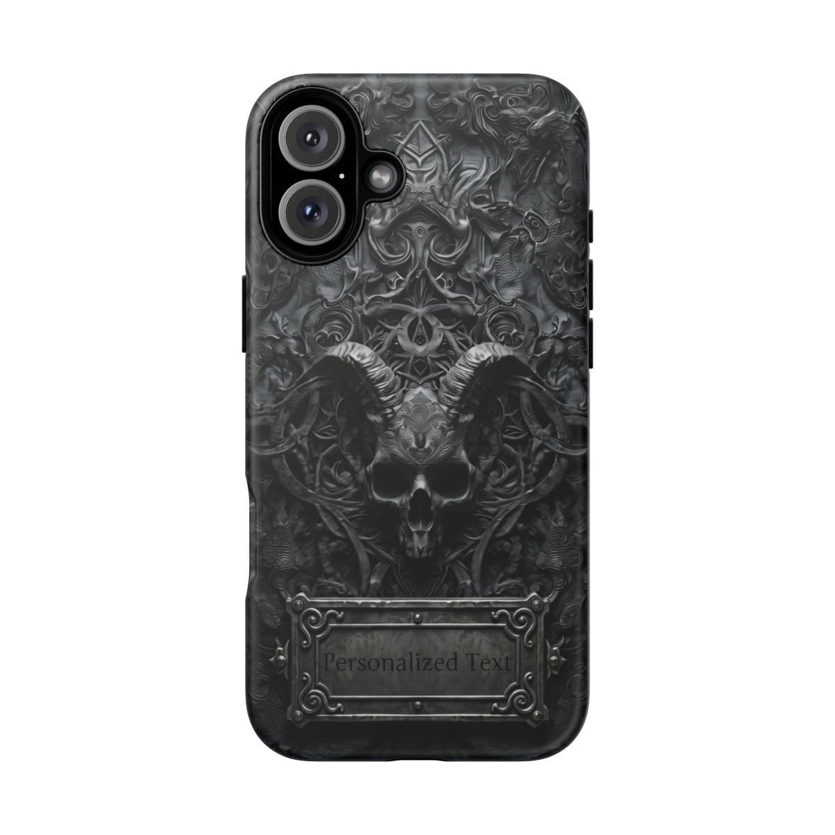 Gothic Demon Skull Phone Case – Dark Occult Horned Skull Art with Optional Personalized Text