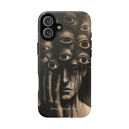 Personalized Surreal Eyes Phone Case, Dark Surrealism Horror Art, Creepy Multiple Eyes Gothic Face, Psychological Horror iPhone Samsung Pixel Case