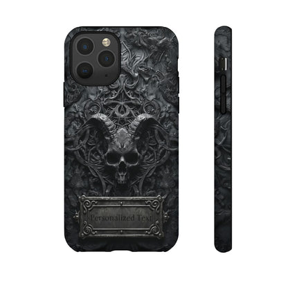 Gothic Demon Skull Phone Case – Dark Occult Horned Skull Art with Optional Personalized Text