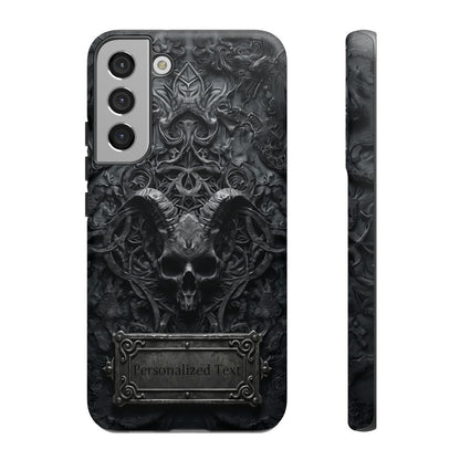Gothic Demon Skull Phone Case – Dark Occult Horned Skull Art with Optional Personalized Text