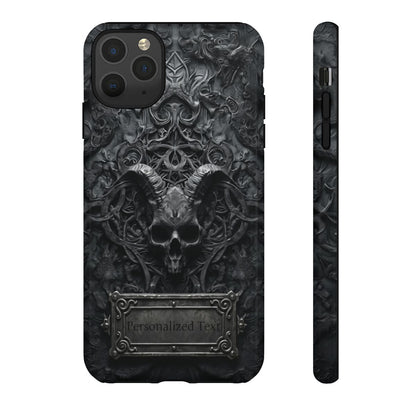 Gothic Demon Skull Phone Case – Dark Occult Horned Skull Art with Optional Personalized Text
