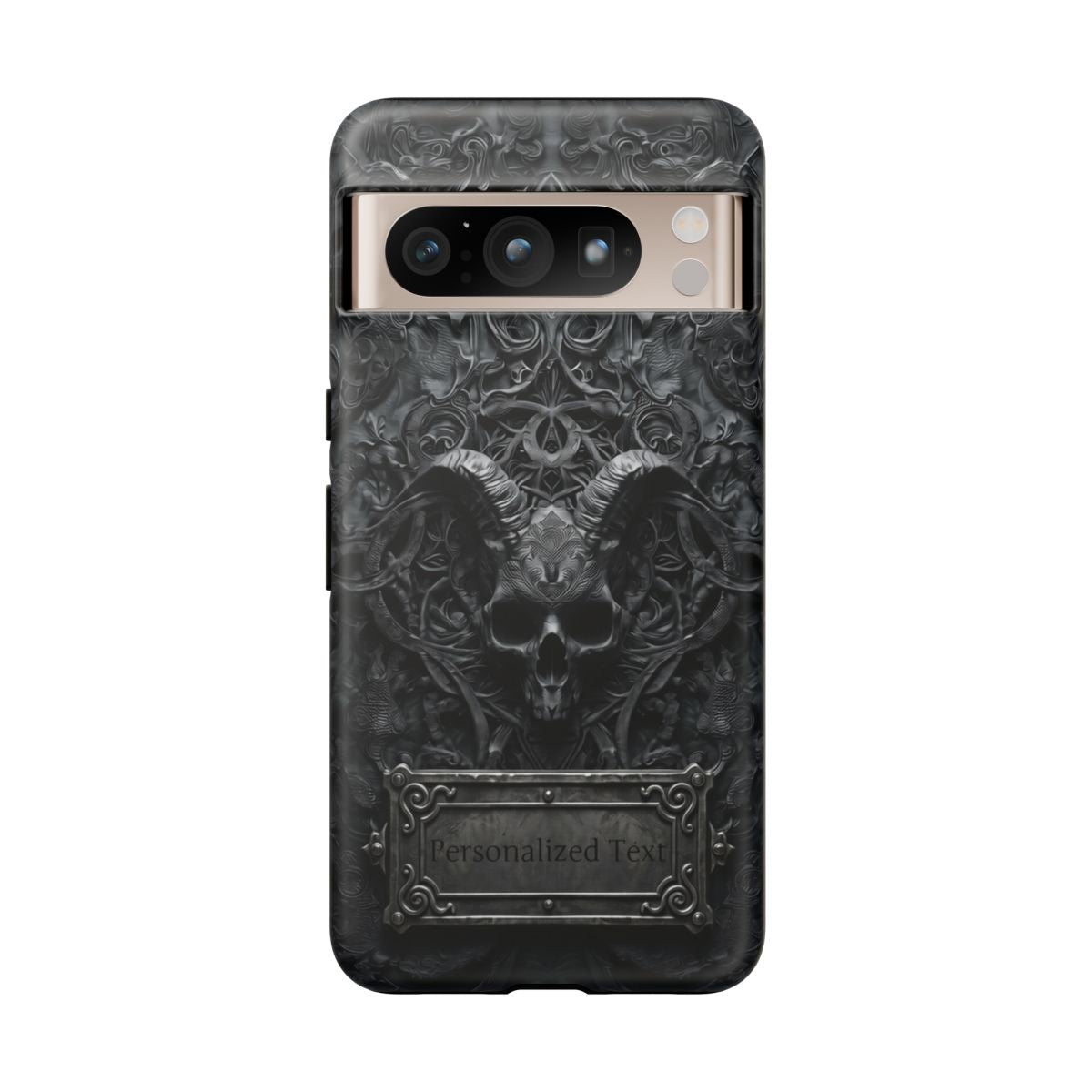 Gothic Demon Skull Phone Case – Dark Occult Horned Skull Art with Optional Personalized Text