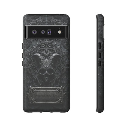 Gothic Demon Skull Phone Case – Dark Occult Horned Skull Art with Optional Personalized Text