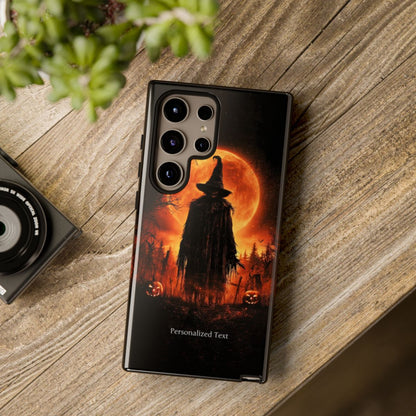 Personalized Halloween Scarecrow Phone Case – Orange Full Moon Witchcraft Art, Spooky Gothic Case for iPhone, Samsung Galaxy & Google Pixel