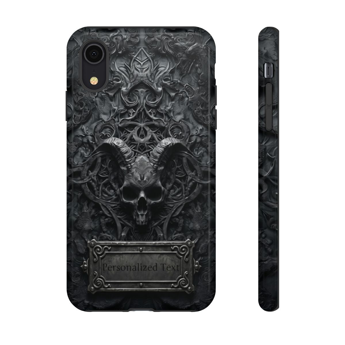 Gothic Demon Skull Phone Case – Dark Occult Horned Skull Art with Optional Personalized Text