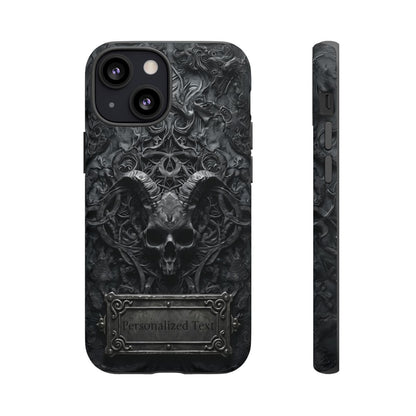 Gothic Demon Skull Phone Case – Dark Occult Horned Skull Art with Optional Personalized Text