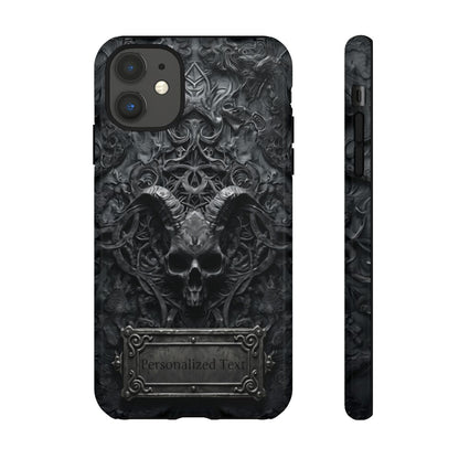 Gothic Demon Skull Phone Case – Dark Occult Horned Skull Art with Optional Personalized Text