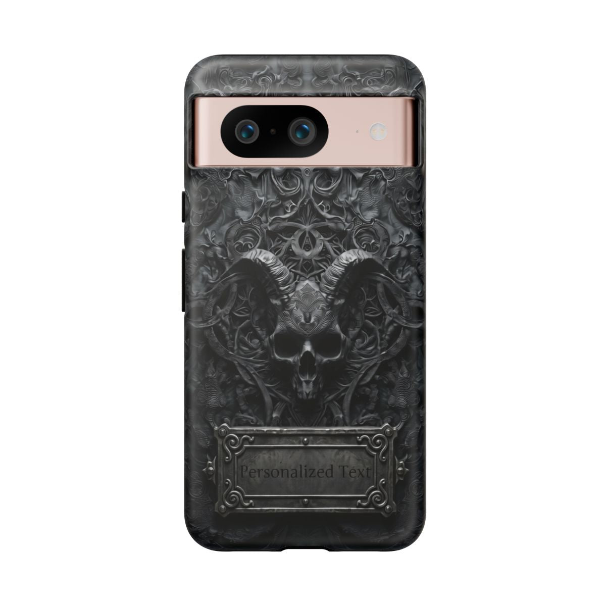 Gothic Demon Skull Phone Case – Dark Occult Horned Skull Art with Optional Personalized Text