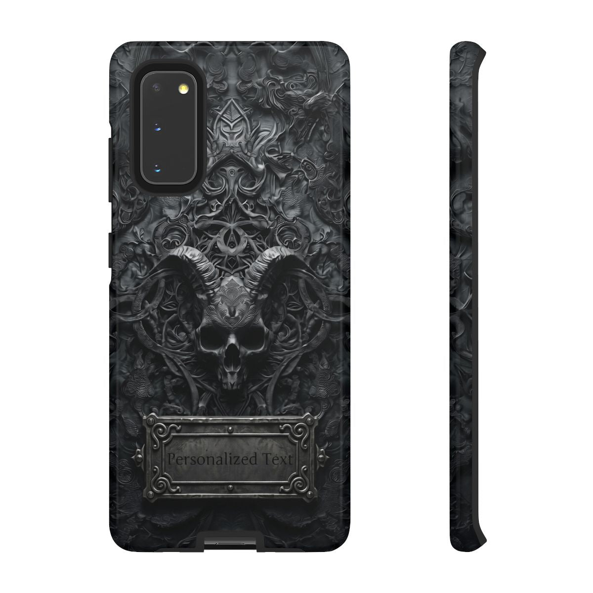 Gothic Demon Skull Phone Case – Dark Occult Horned Skull Art with Optional Personalized Text