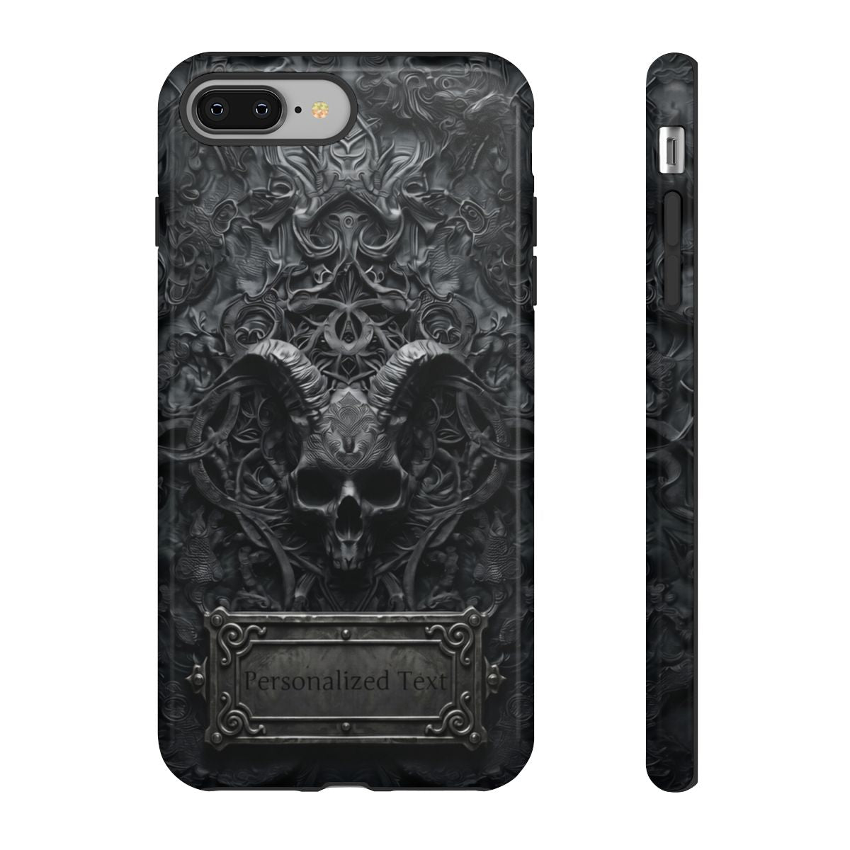Gothic Demon Skull Phone Case – Dark Occult Horned Skull Art with Optional Personalized Text