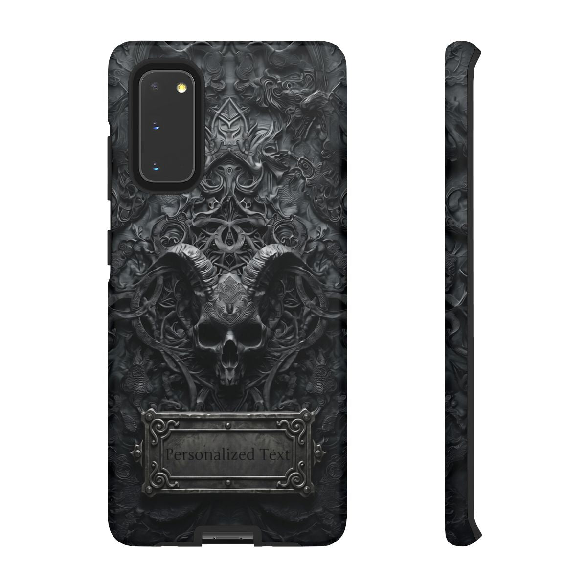 Gothic Demon Skull Phone Case – Dark Occult Horned Skull Art with Optional Personalized Text