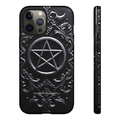 Gothic Pentagram Phone Case – Occult Symbol Design with Optional Personalized Text (GLOSSY VERSION)