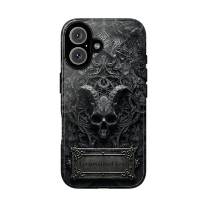 Gothic Demon Skull Phone Case – Dark Occult Horned Skull Art with Optional Personalized Text