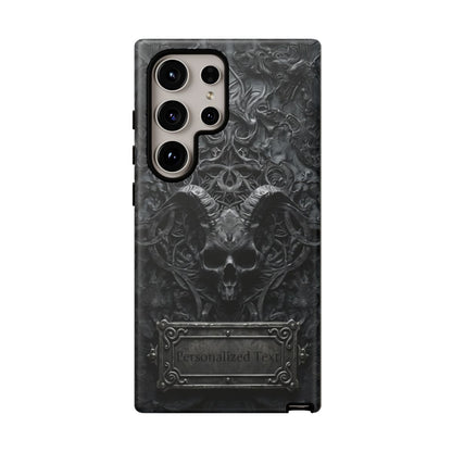 Gothic Demon Skull Phone Case – Dark Occult Horned Skull Art with Optional Personalized Text