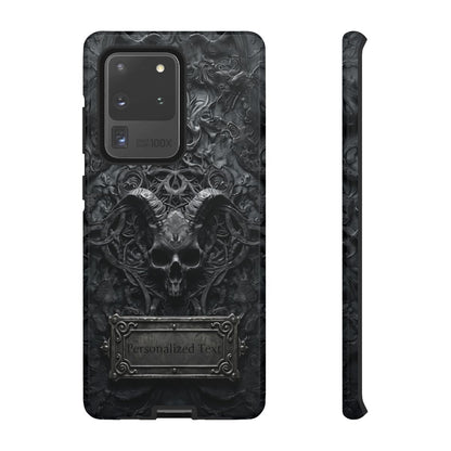 Gothic Demon Skull Phone Case – Dark Occult Horned Skull Art with Optional Personalized Text