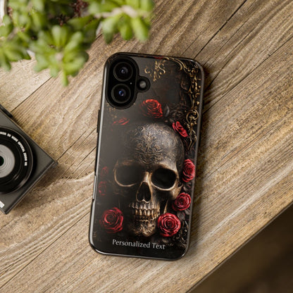 Personalized Gothic Skull and Red Roses Phone Case, Dark Floral Skeleton Case, Victorian Gothic Horror iPhone Samsung Galaxy Google Pixel Case