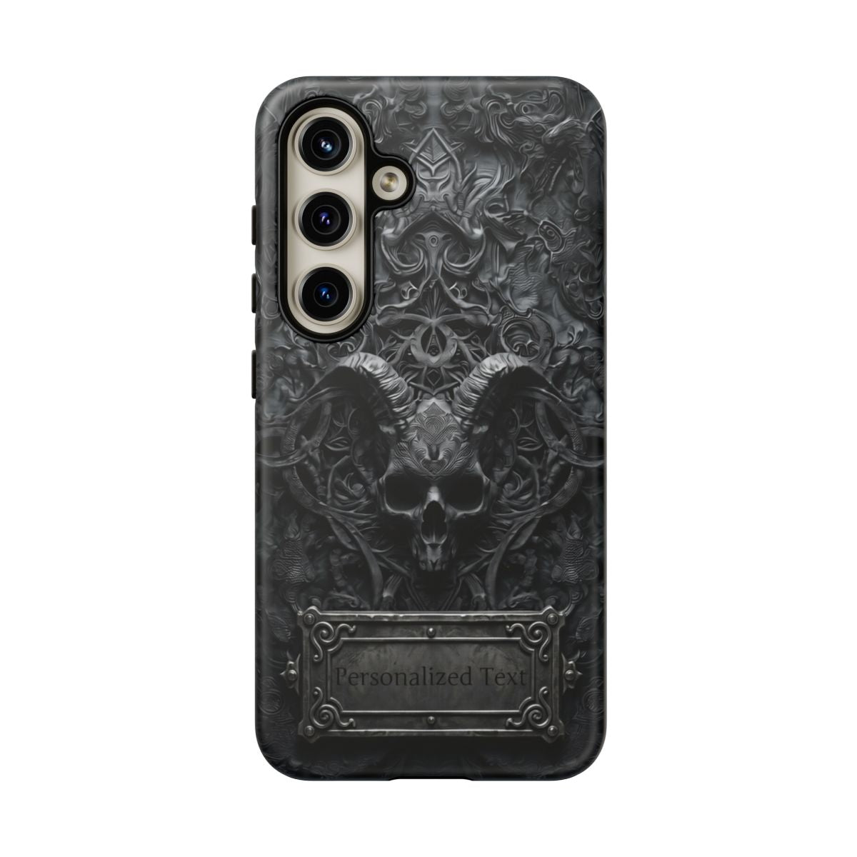 Gothic Demon Skull Phone Case – Dark Occult Horned Skull Art with Optional Personalized Text