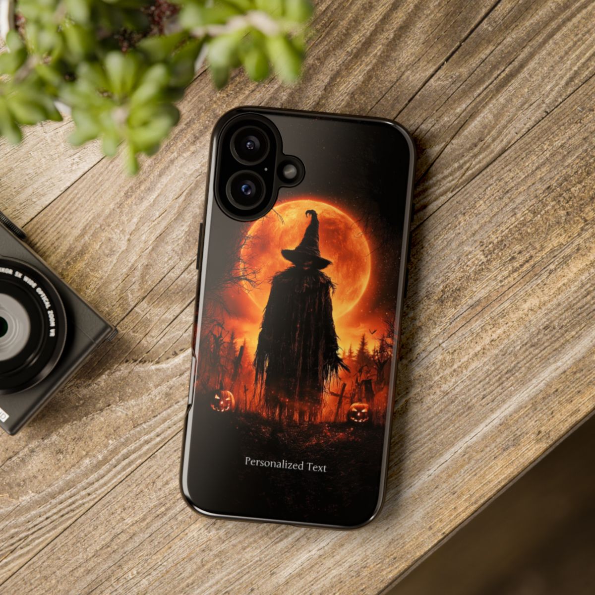 Personalized Halloween Scarecrow Phone Case – Orange Full Moon Witchcraft Art, Spooky Gothic Case for iPhone, Samsung Galaxy & Google Pixel