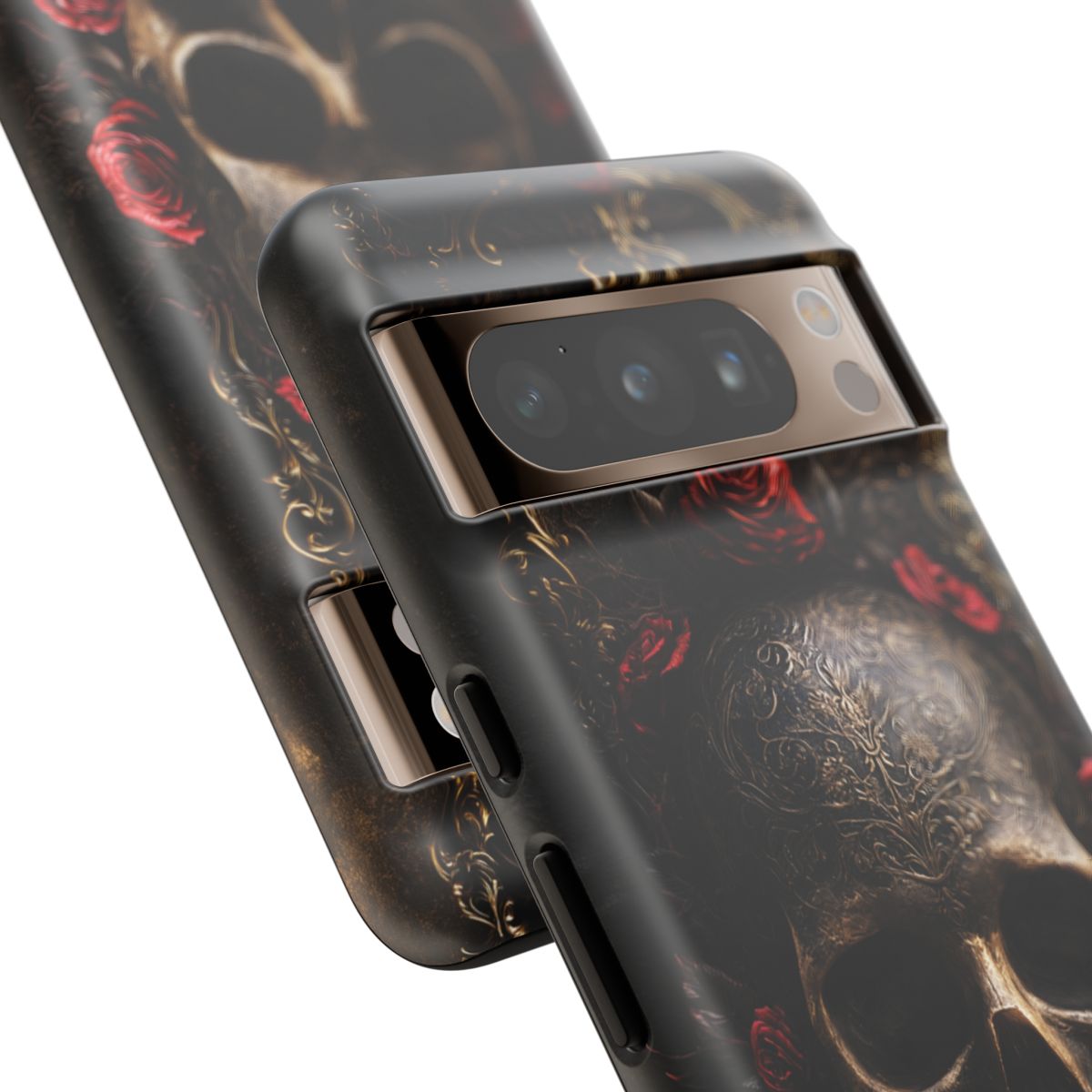 Personalized Gothic Skull and Red Roses Phone Case, Dark Floral Skeleton Case, Victorian Gothic Horror iPhone Samsung Galaxy Google Pixel Case