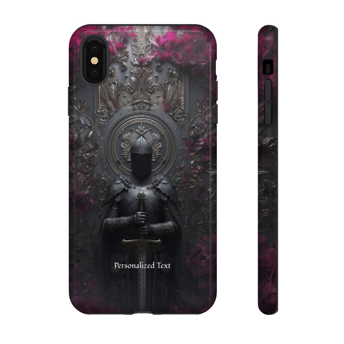 Personalized Gothic Knight Phone Case (Glossy) - Dark Medieval Armor Design with Custom Text