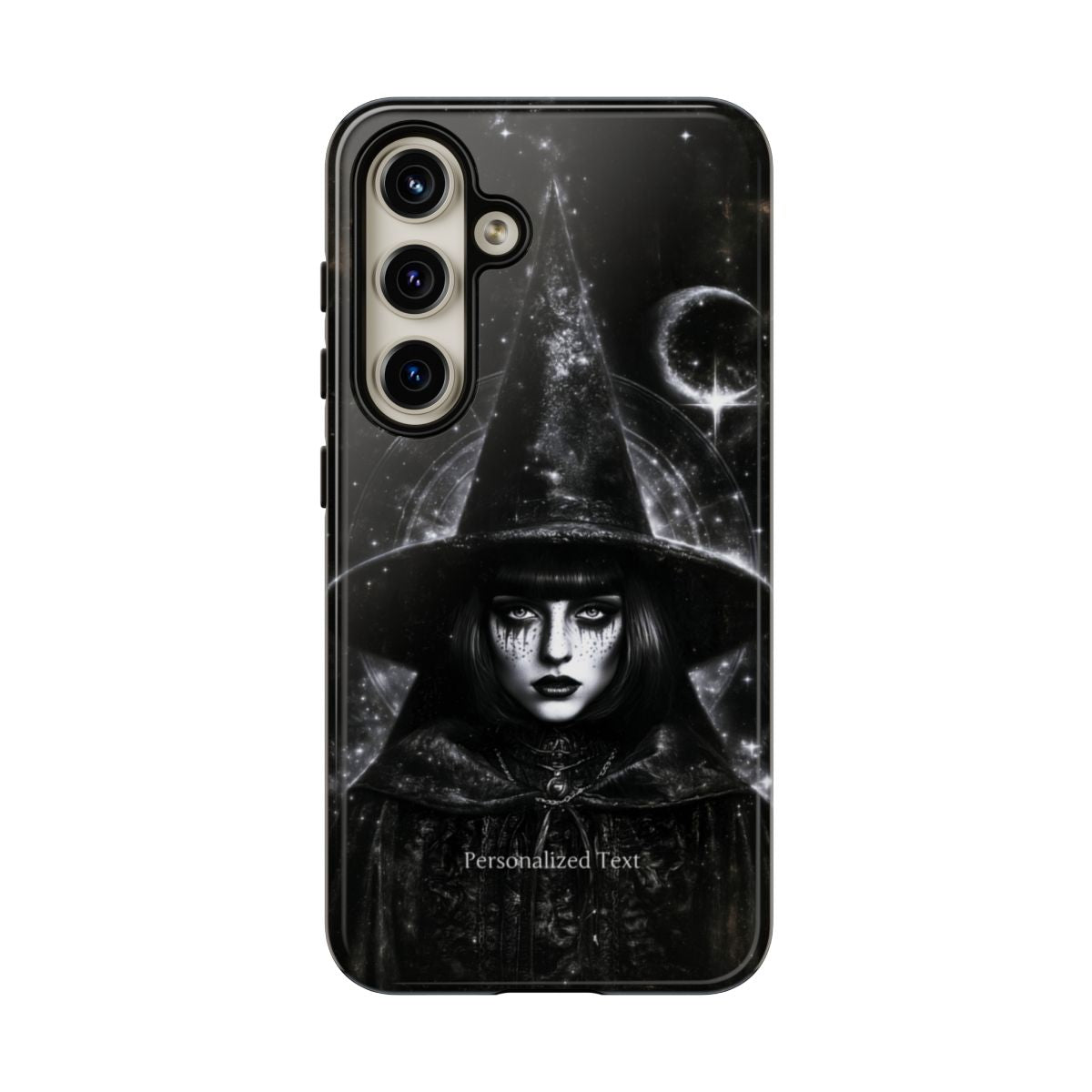 Personalized Gothic Witch Phone Case – Black and White Celestial Witch Art for iPhone, Samsung Galaxy & Google Pixel