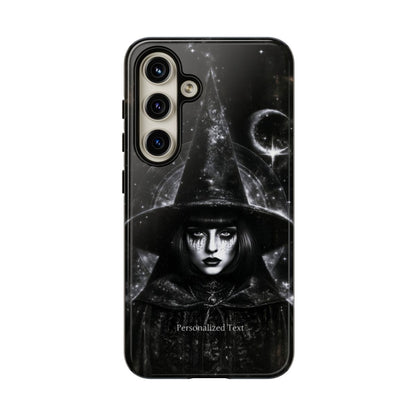 Personalized Gothic Witch Phone Case – Black and White Celestial Witch Art for iPhone, Samsung Galaxy & Google Pixel