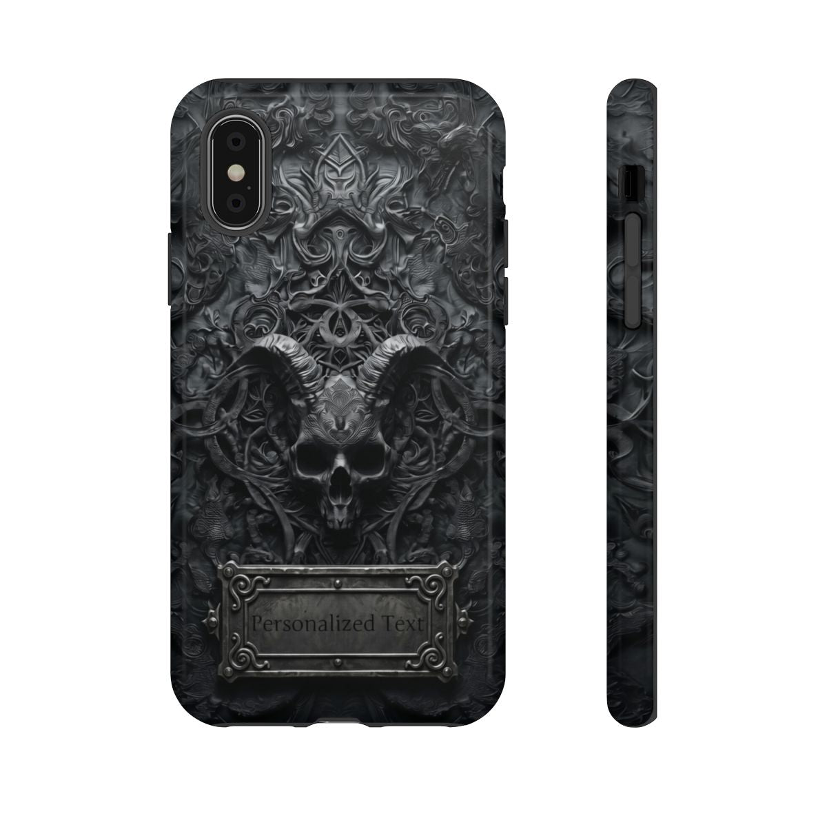 Gothic Demon Skull Phone Case – Dark Occult Horned Skull Art with Optional Personalized Text