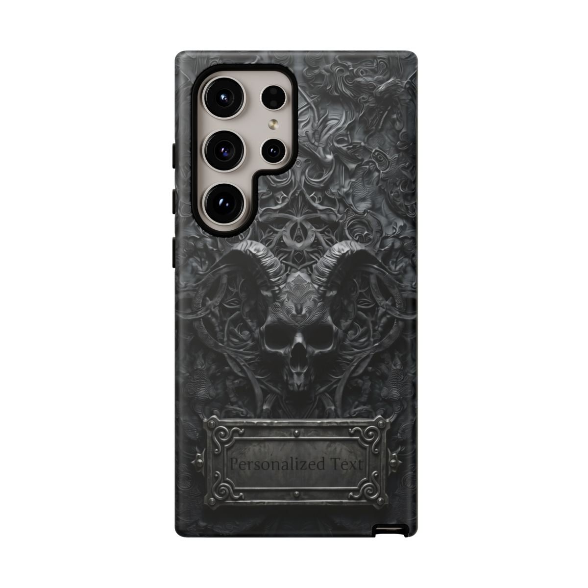 Gothic Demon Skull Phone Case – Dark Occult Horned Skull Art with Optional Personalized Text