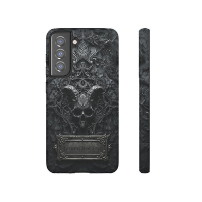 Gothic Demon Skull Phone Case – Dark Occult Horned Skull Art with Optional Personalized Text