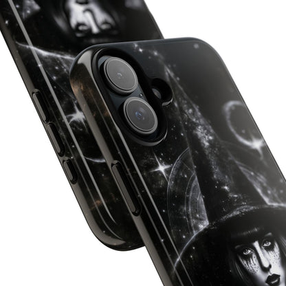Personalized Gothic Witch Phone Case – Black and White Celestial Witch Art for iPhone, Samsung Galaxy & Google Pixel