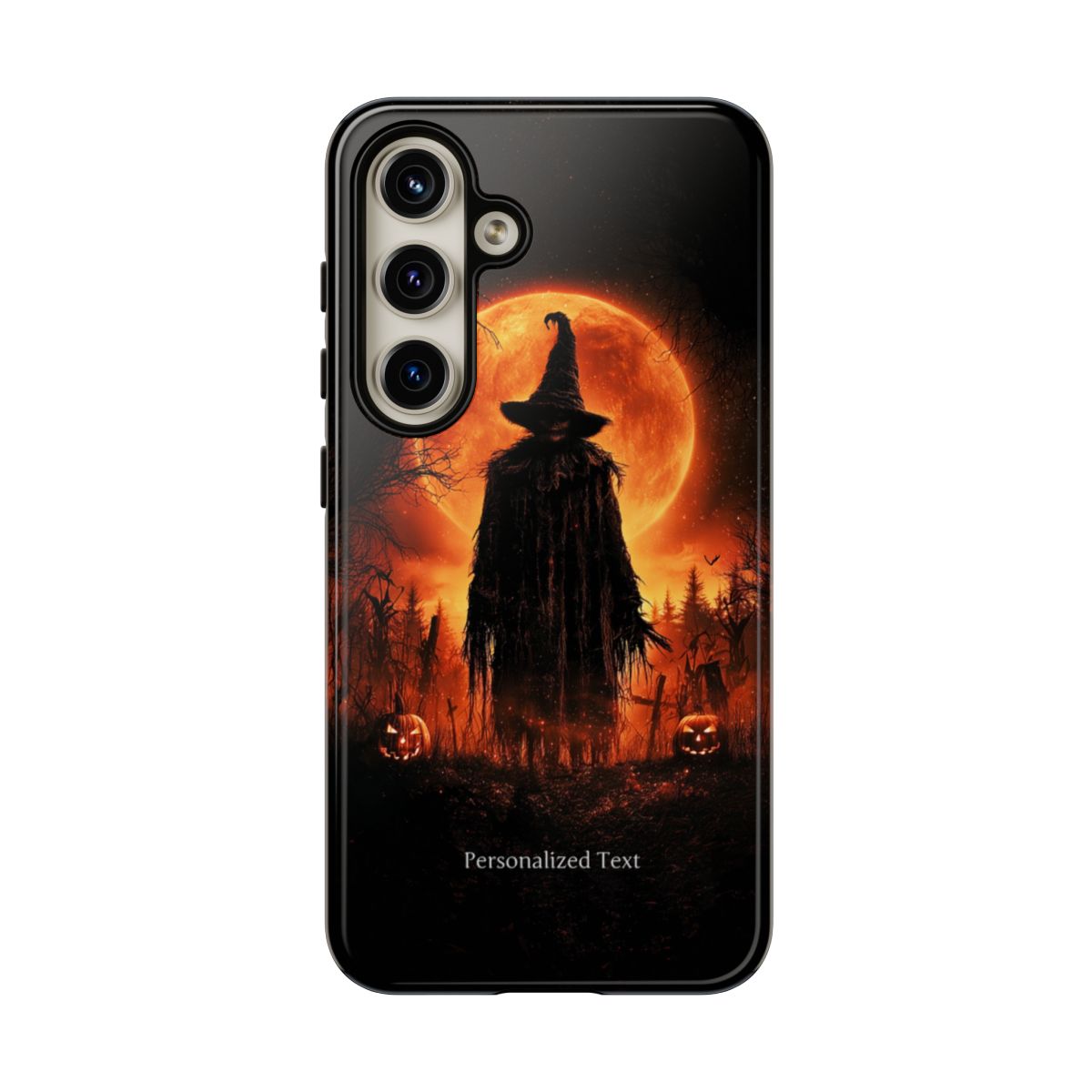 Personalized Halloween Scarecrow Phone Case – Orange Full Moon Witchcraft Art, Spooky Gothic Case for iPhone, Samsung Galaxy & Google Pixel