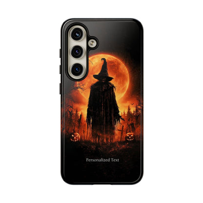 Personalized Halloween Scarecrow Phone Case – Orange Full Moon Witchcraft Art, Spooky Gothic Case for iPhone, Samsung Galaxy & Google Pixel