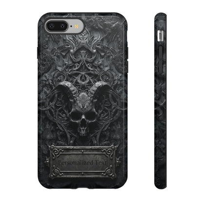 Gothic Demon Skull Phone Case – Dark Occult Horned Skull Art with Optional Personalized Text