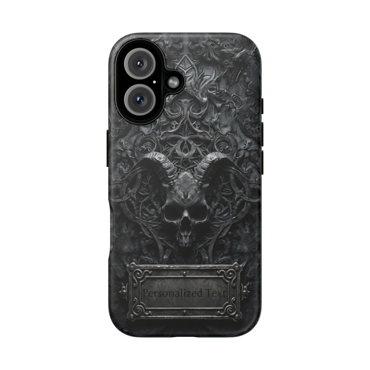 Gothic Demon Skull Phone Case – Dark Occult Horned Skull Art with Optional Personalized Text