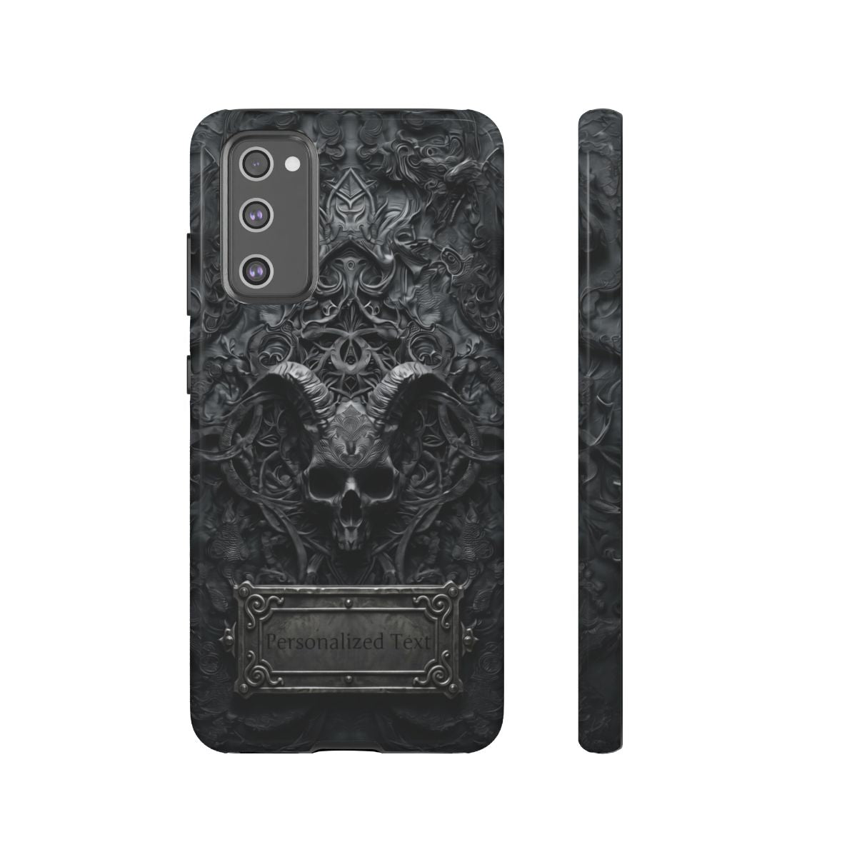 Gothic Demon Skull Phone Case – Dark Occult Horned Skull Art with Optional Personalized Text