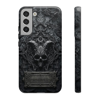 Gothic Demon Skull Phone Case – Dark Occult Horned Skull Art with Optional Personalized Text