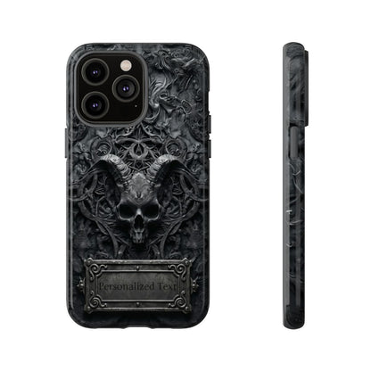Gothic Demon Skull Phone Case – Dark Occult Horned Skull Art with Optional Personalized Text