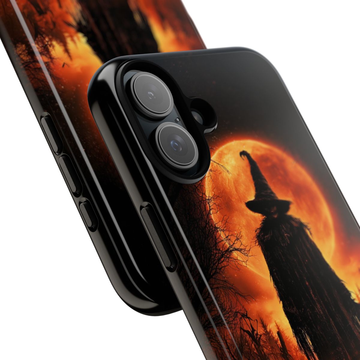 Personalized Halloween Scarecrow Phone Case – Orange Full Moon Witchcraft Art, Spooky Gothic Case for iPhone, Samsung Galaxy & Google Pixel