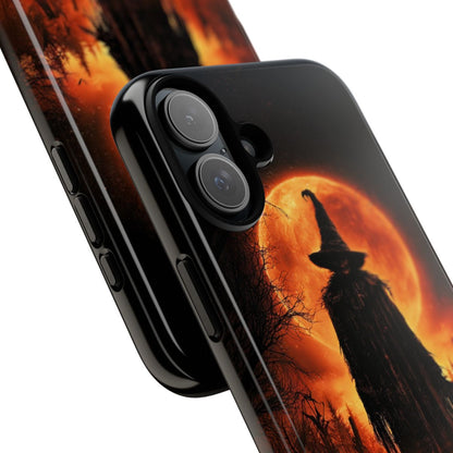 Personalized Halloween Scarecrow Phone Case – Orange Full Moon Witchcraft Art, Spooky Gothic Case for iPhone, Samsung Galaxy & Google Pixel
