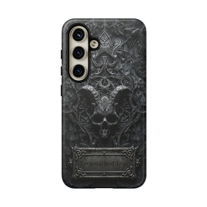 Gothic Demon Skull Phone Case – Dark Occult Horned Skull Art with Optional Personalized Text