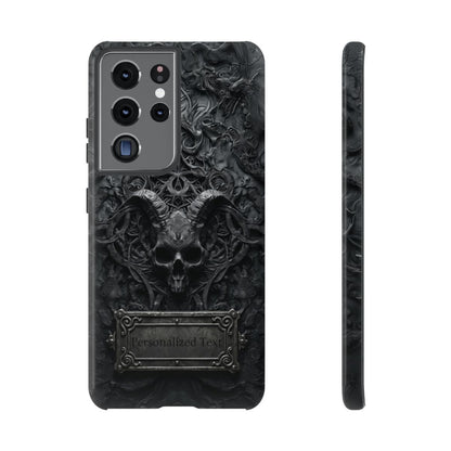 Gothic Demon Skull Phone Case – Dark Occult Horned Skull Art with Optional Personalized Text