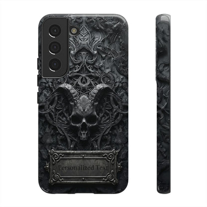 Gothic Demon Skull Phone Case – Dark Occult Horned Skull Art with Optional Personalized Text