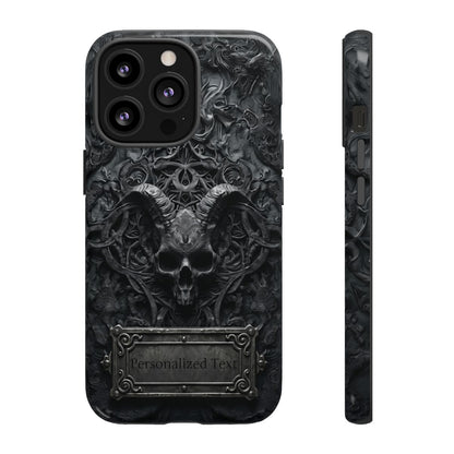 Gothic Demon Skull Phone Case – Dark Occult Horned Skull Art with Optional Personalized Text