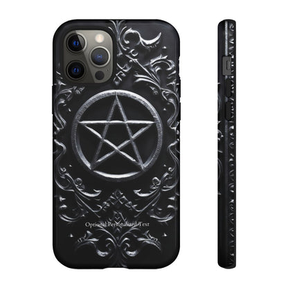 Gothic Pentagram Phone Case – Occult Symbol Design with Optional Personalized Text (GLOSSY VERSION)