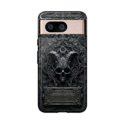 Gothic Demon Skull Phone Case – Dark Occult Horned Skull Art with Optional Personalized Text