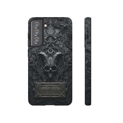 Gothic Demon Skull Phone Case – Dark Occult Horned Skull Art with Optional Personalized Text