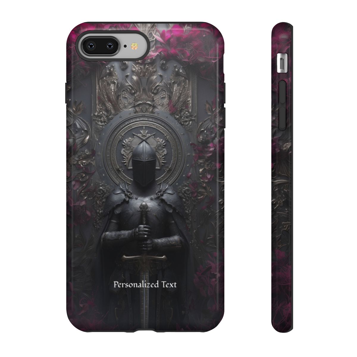 Personalized Gothic Knight Phone Case (Glossy) - Dark Medieval Armor Design with Custom Text