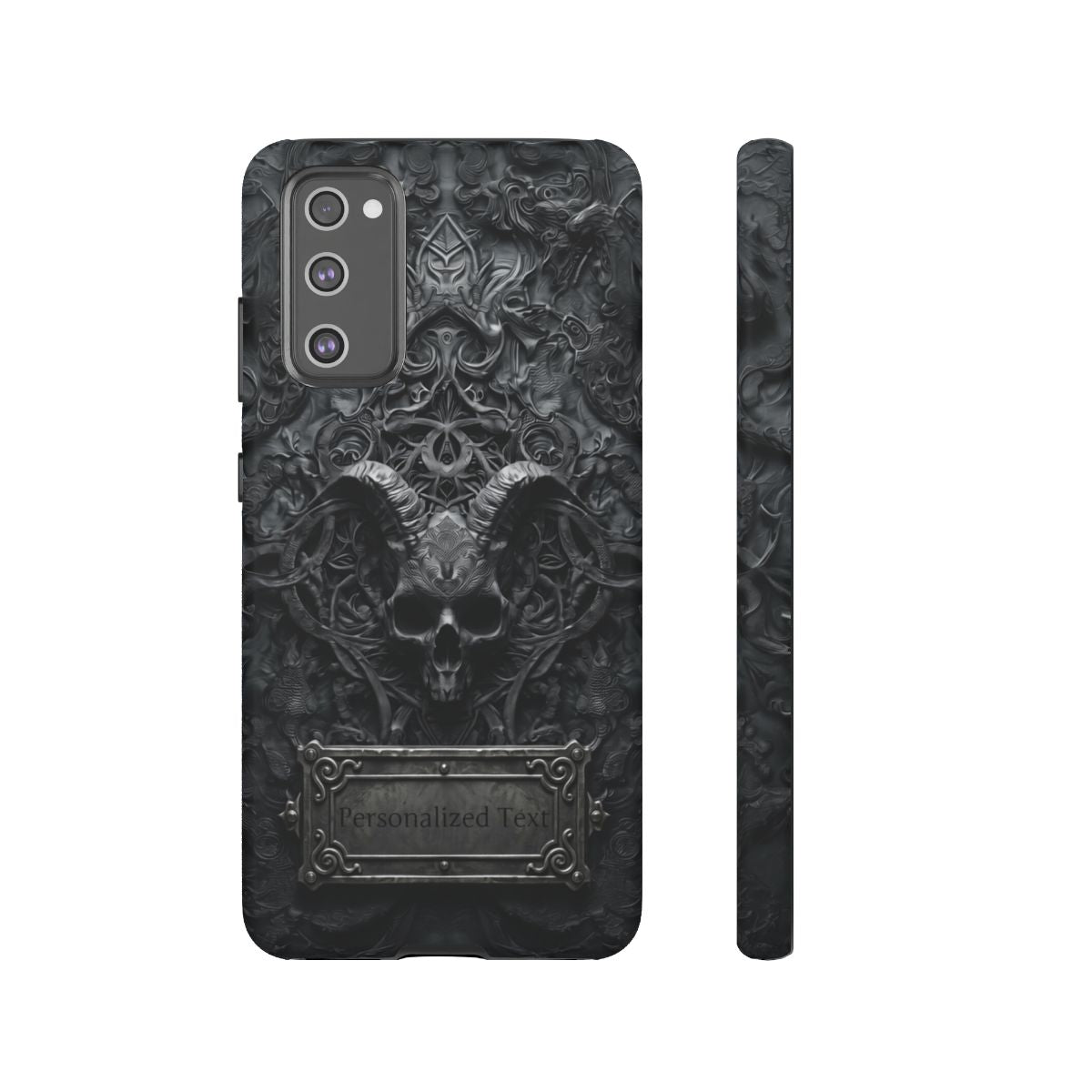 Gothic Demon Skull Phone Case – Dark Occult Horned Skull Art with Optional Personalized Text