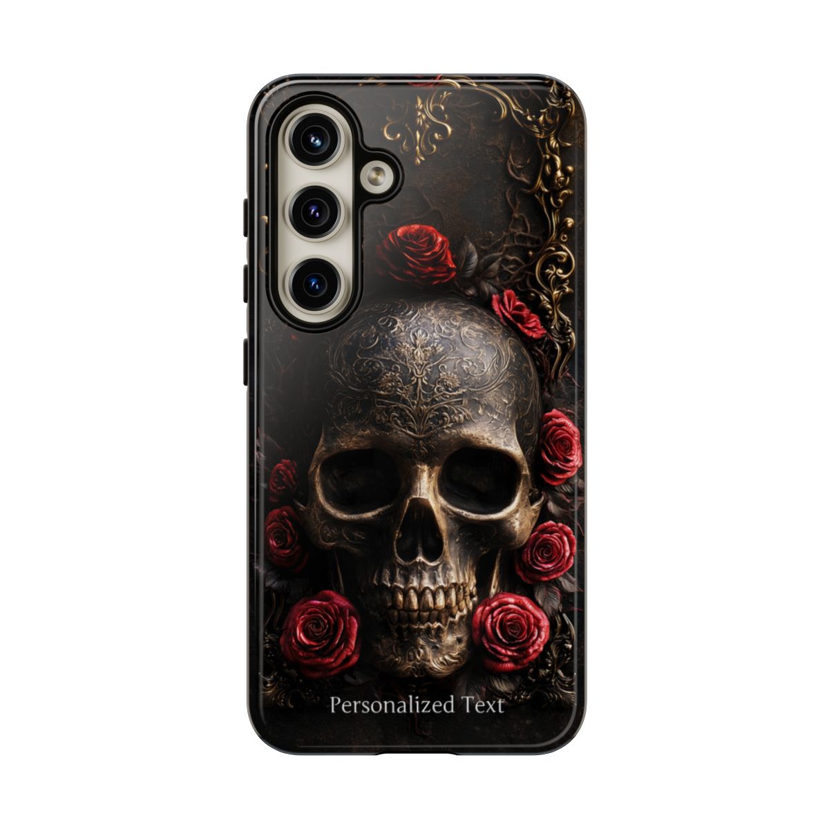 Personalized Gothic Skull and Red Roses Phone Case, Dark Floral Skeleton Case, Victorian Gothic Horror iPhone Samsung Galaxy Google Pixel Case