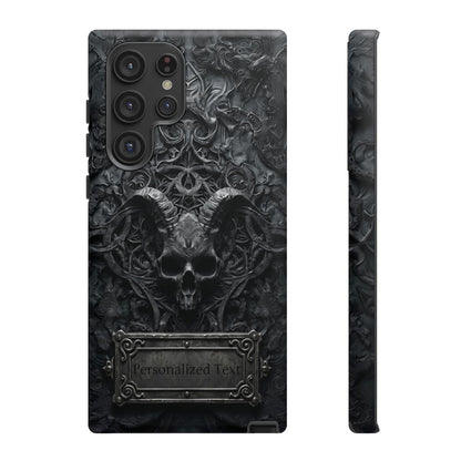 Gothic Demon Skull Phone Case – Dark Occult Horned Skull Art with Optional Personalized Text